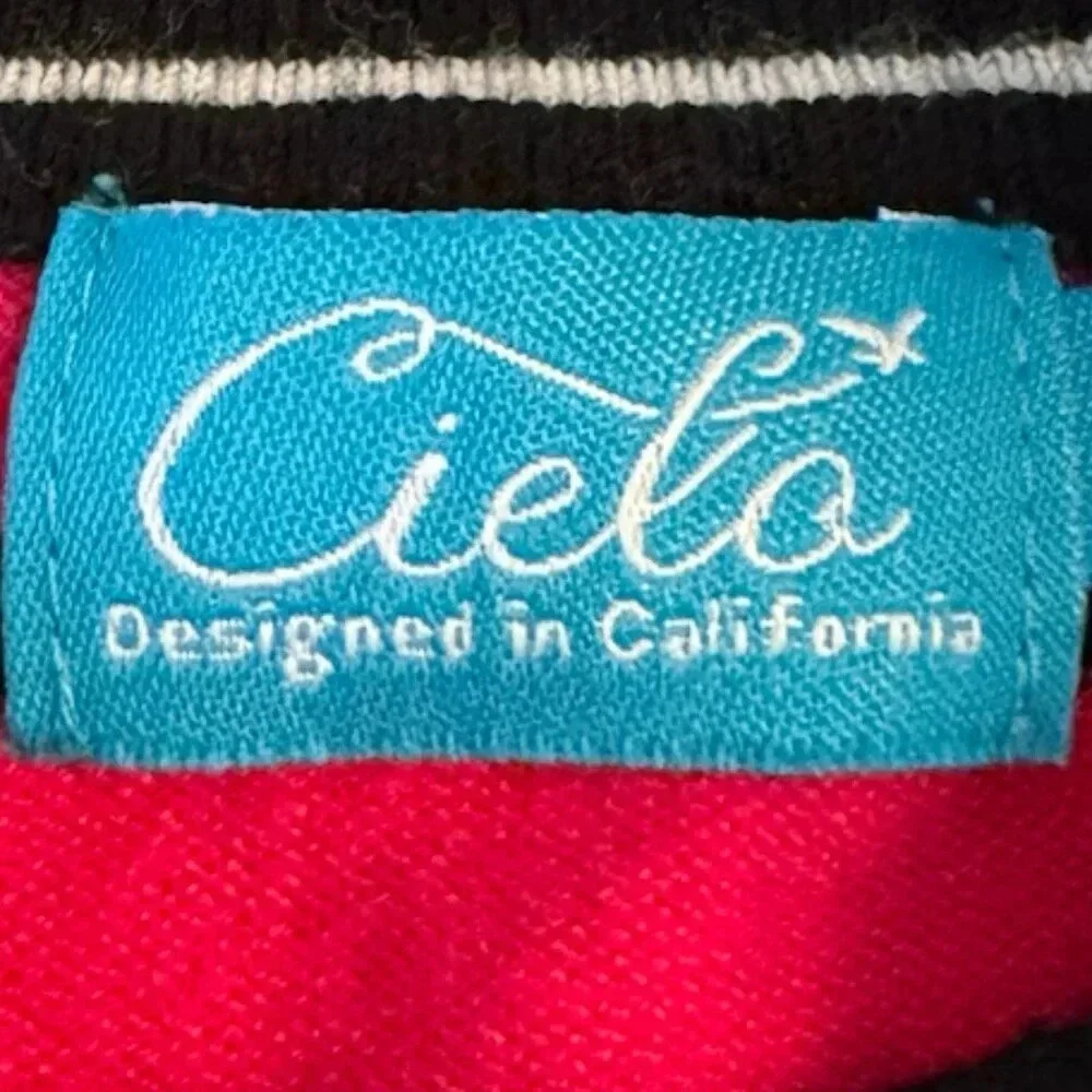 CIELO || Womens Color Block Knit Sweater Crewneck Pink Black Large